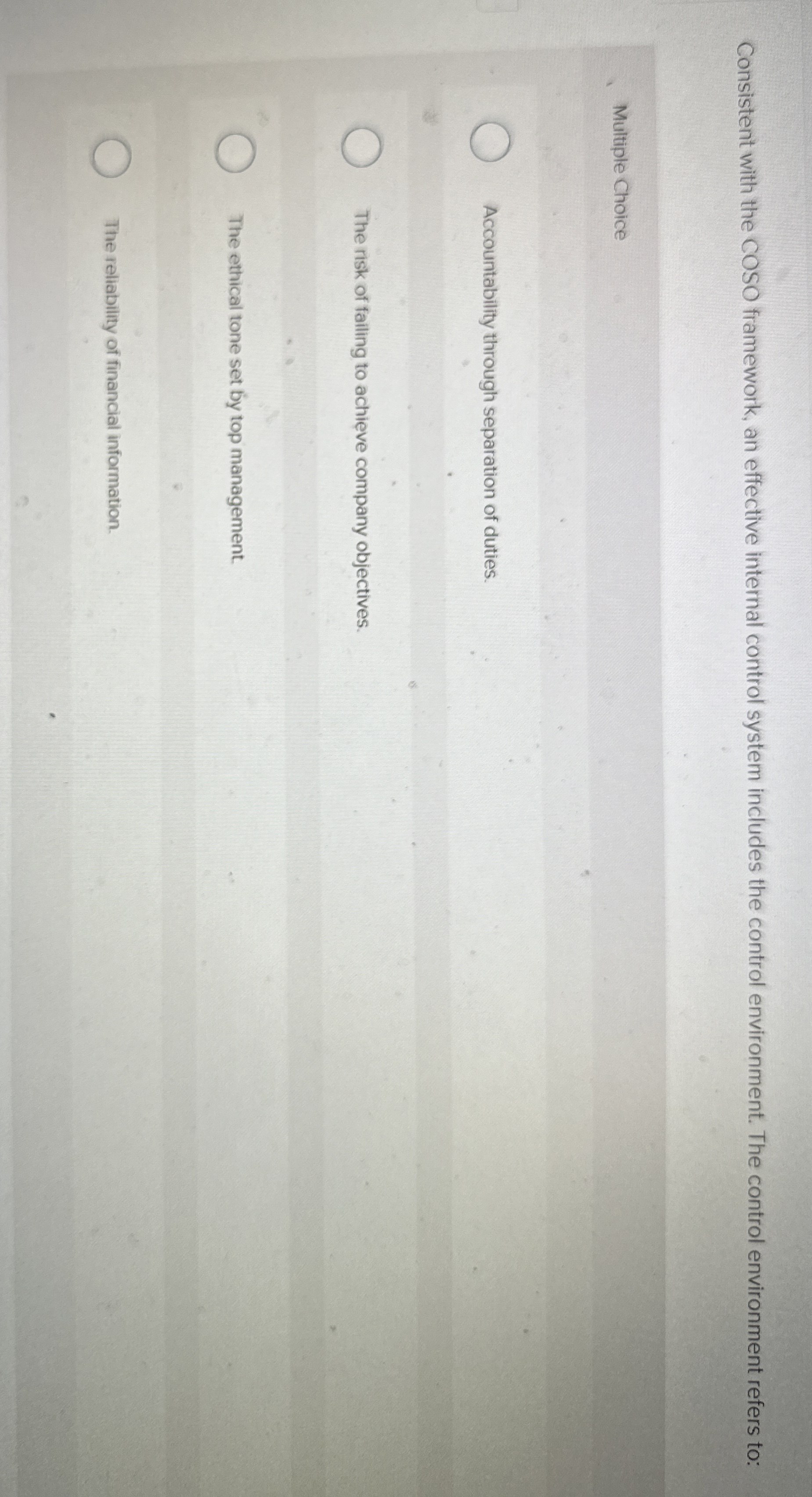  Consistent with the COSO framework, an effective intemal control system includes