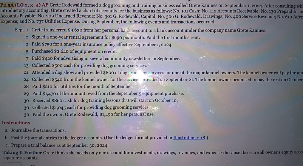  P2.5A (LO 2,3,4) AP Grete Rodewald formed a dog grooming and