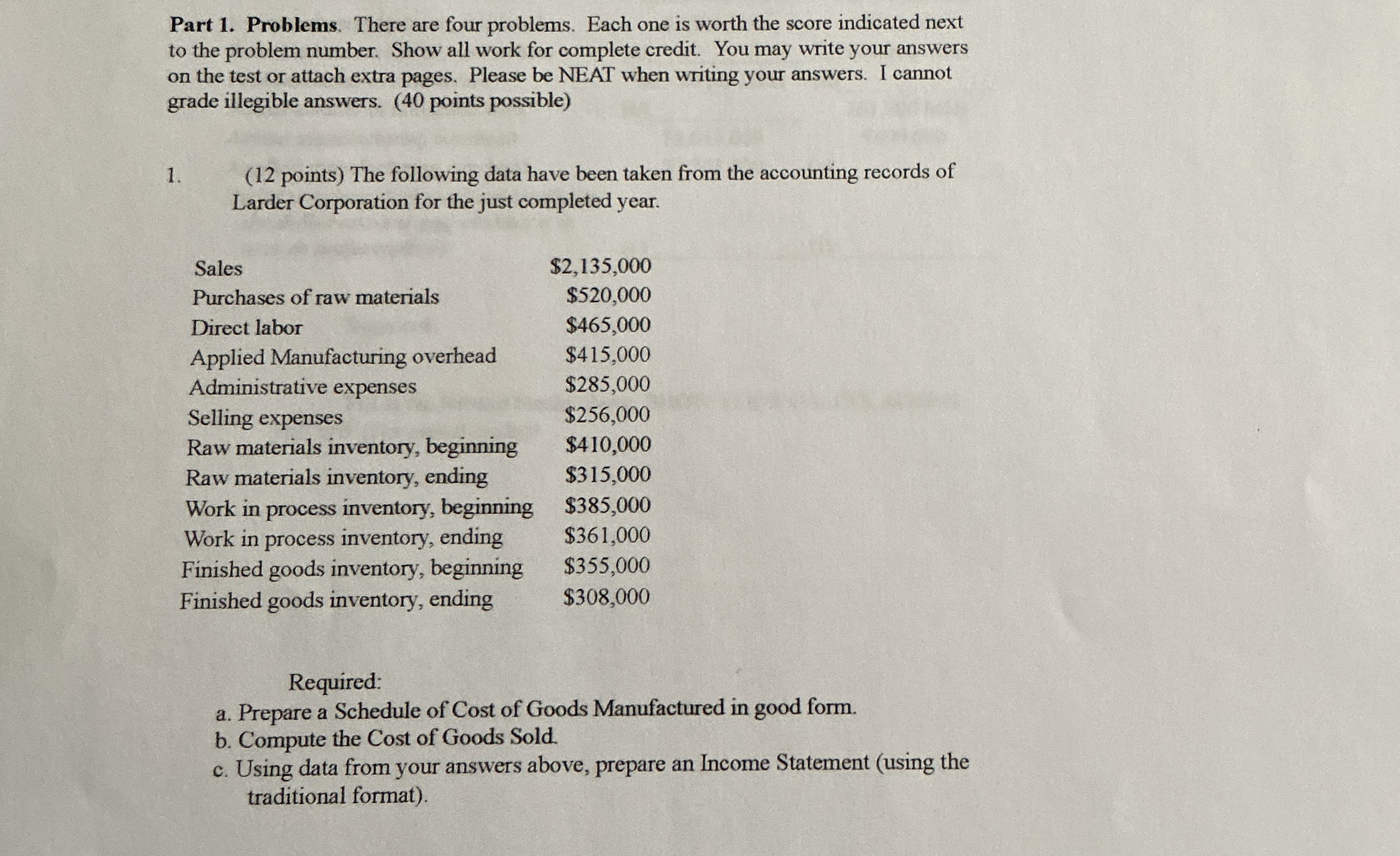  Part 1. Problems. There are four problems. Each one is worth