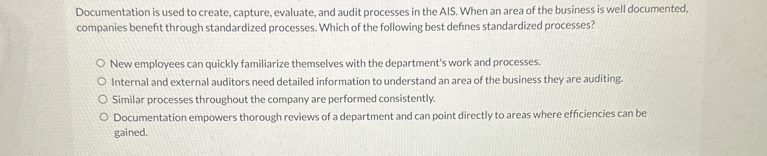  Documentation is used to create, capture, evaluate, and audit processes in