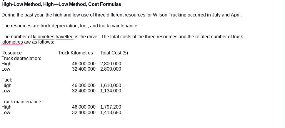  High-Low Method, HighLow Method, Cost Formulas During the past year, the