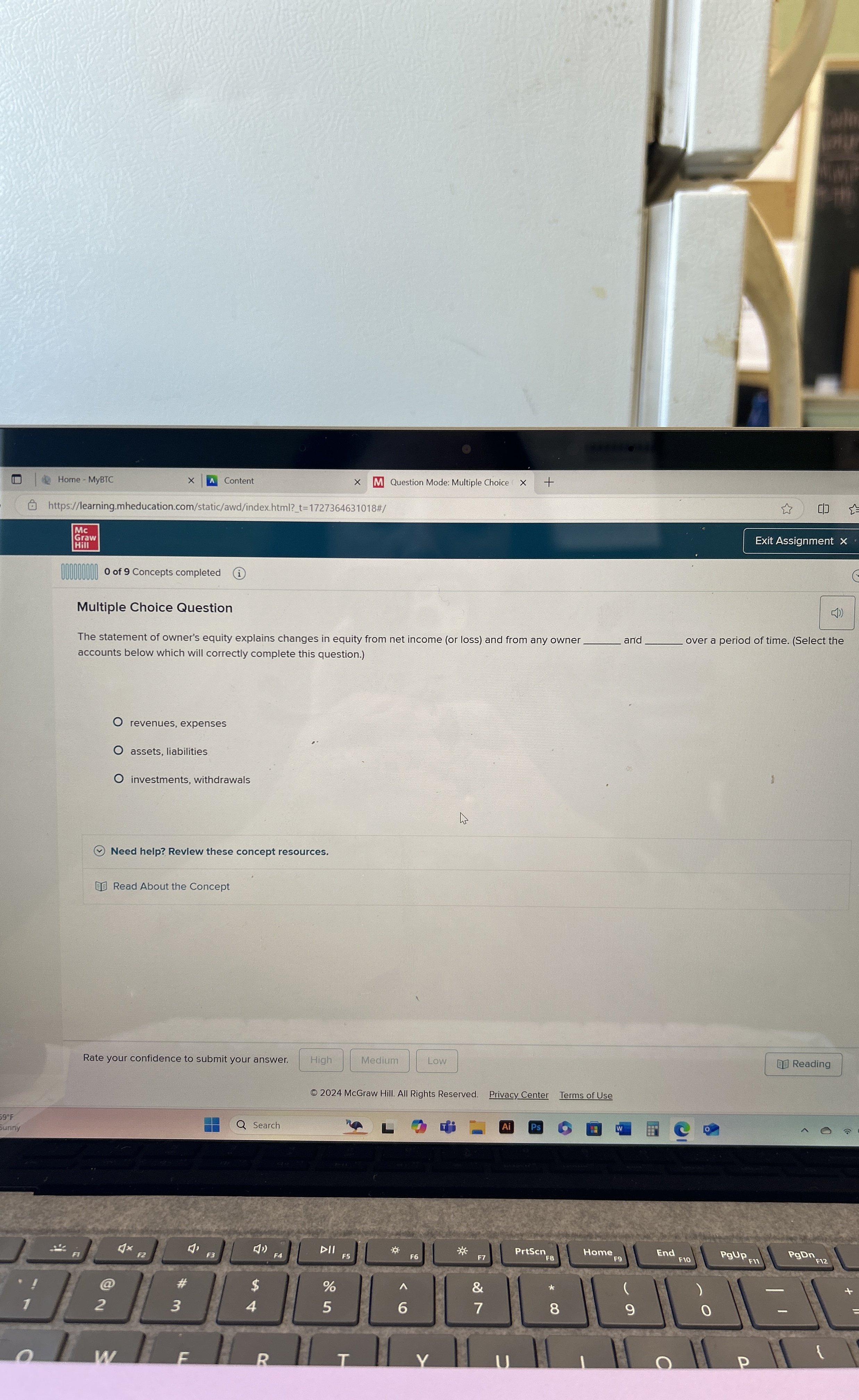  Multiple Choice Question The statement of owner's equity explains changes in