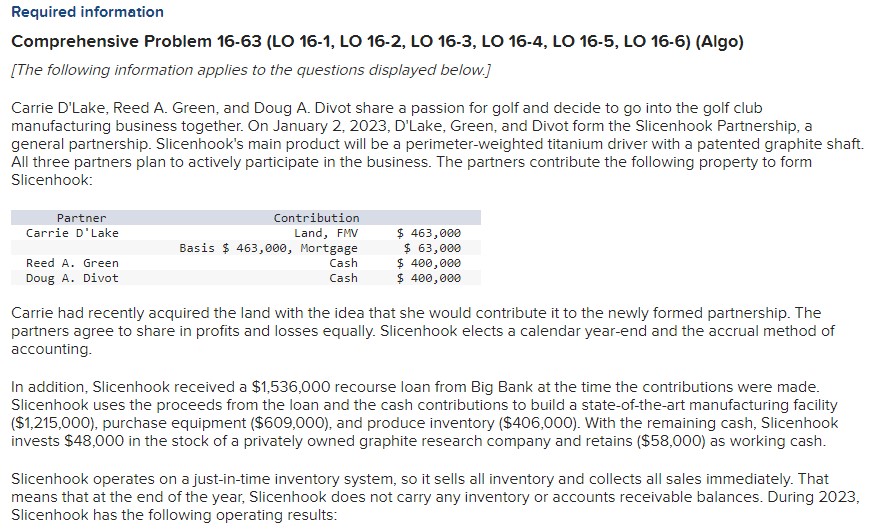  Comprehensive Problem 16-63(LO 16-1, LO 16-2, LO 16-3, LO 16-4, LO