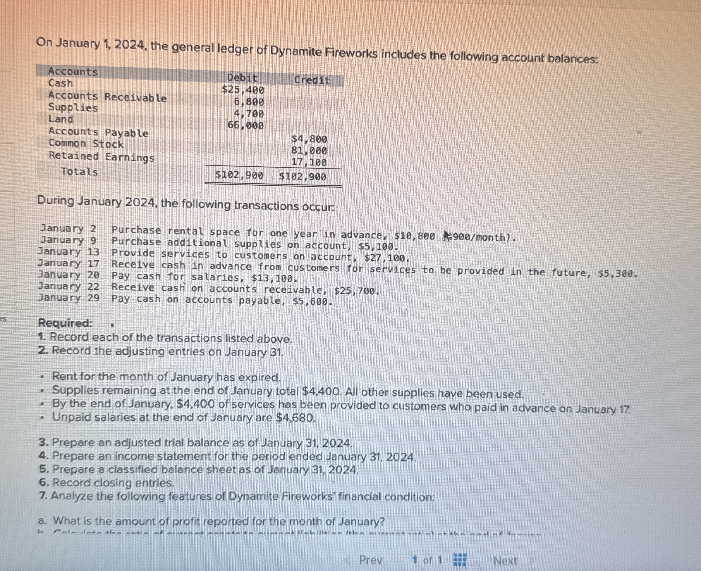  On January 1,2024, the general ledger of Dynamite Fireworks includes the