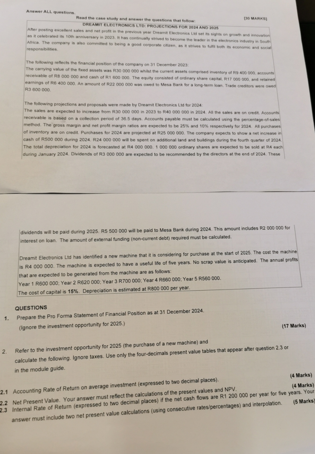  Answer ALL questions. Read the case study and answer the questions