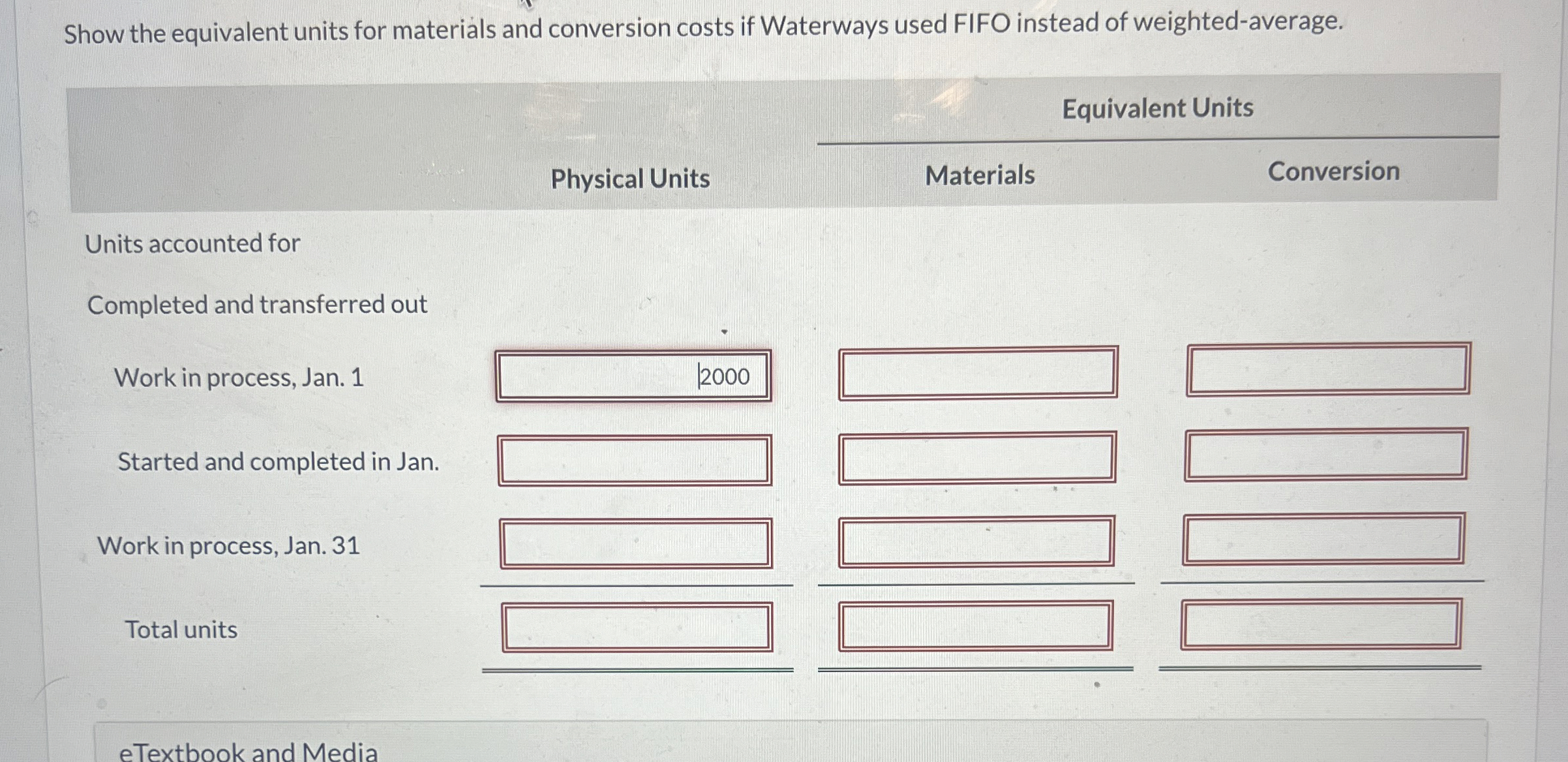  Show the equivalent units for materials and conversion costs if Waterways