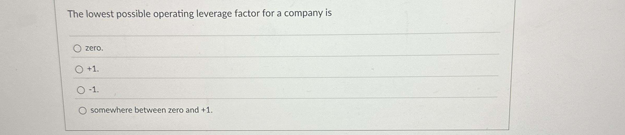  The lowest possible operating leverage factor for a company is zero.