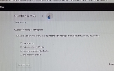  Current Attempt in Progress Selection of an inventory costing method by