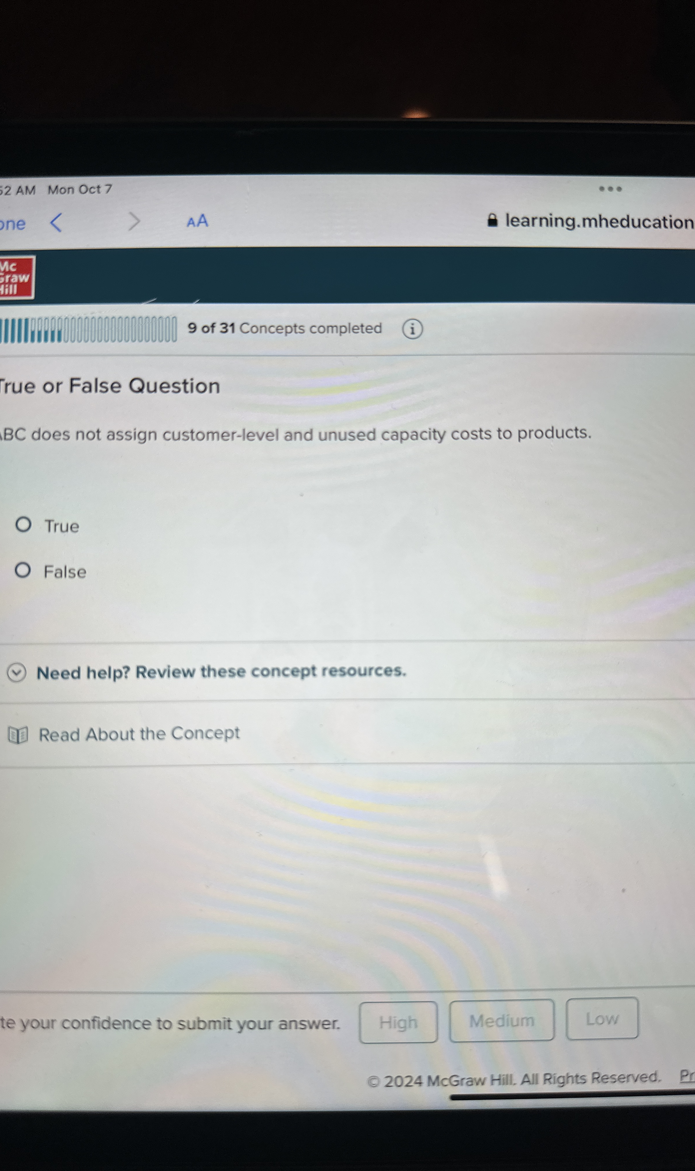  rue or False Question BC does not assign customer-level and unused