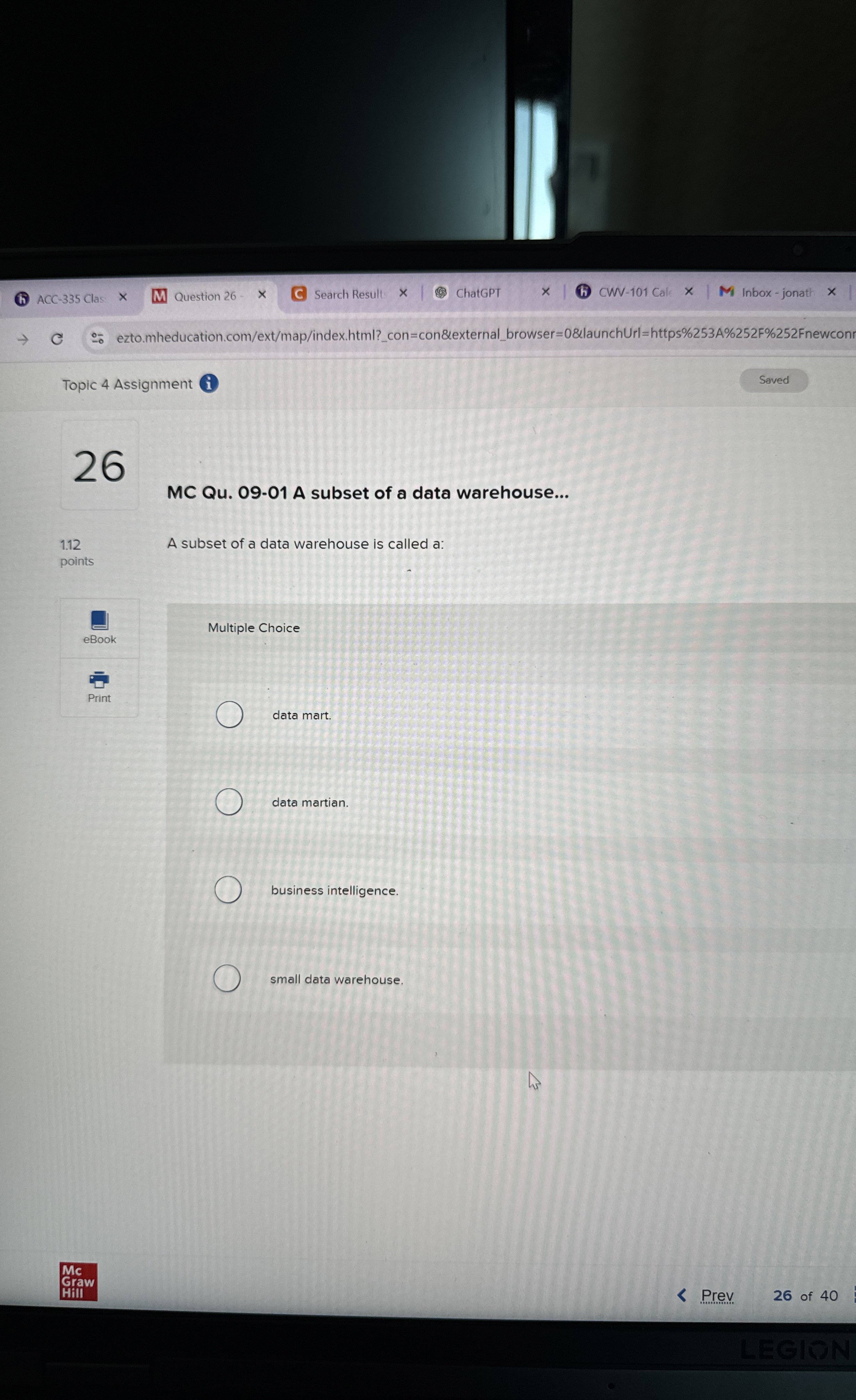  MC Qu.09-01 A subset of a data warehouse... Multiple Choice data