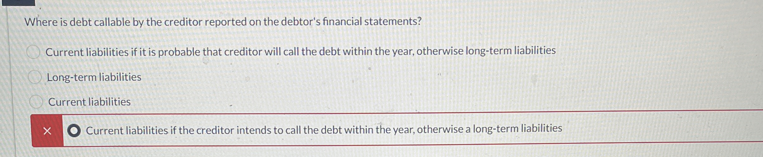  Where is debt callable by the creditor reported on the debtor's