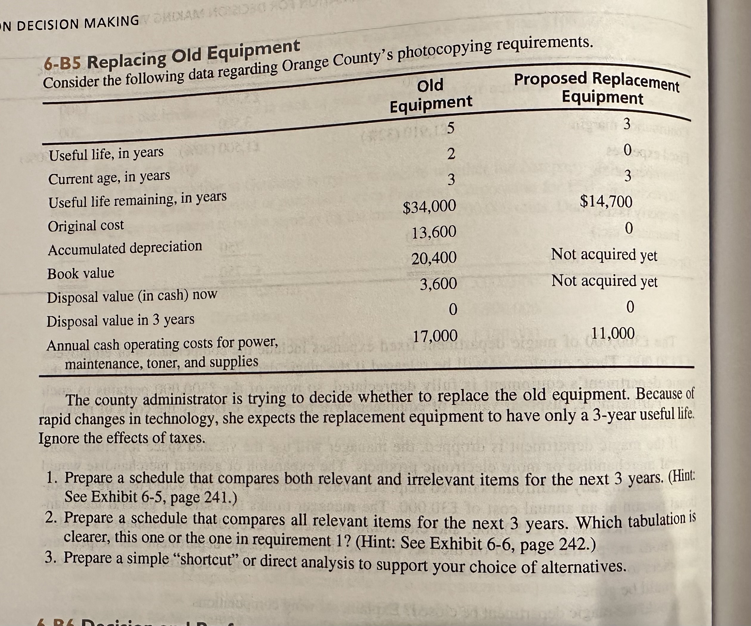  6-B5 Replacing Old Equipment Consider the following data regarding Orange County's