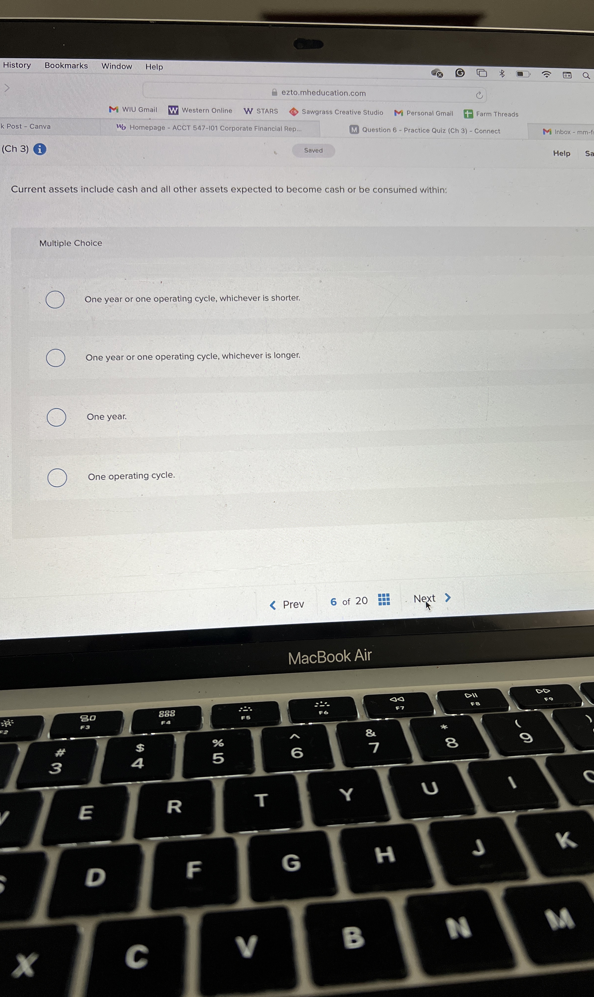  Multiple Choice One year or one operating cycle, whichever is shorter.