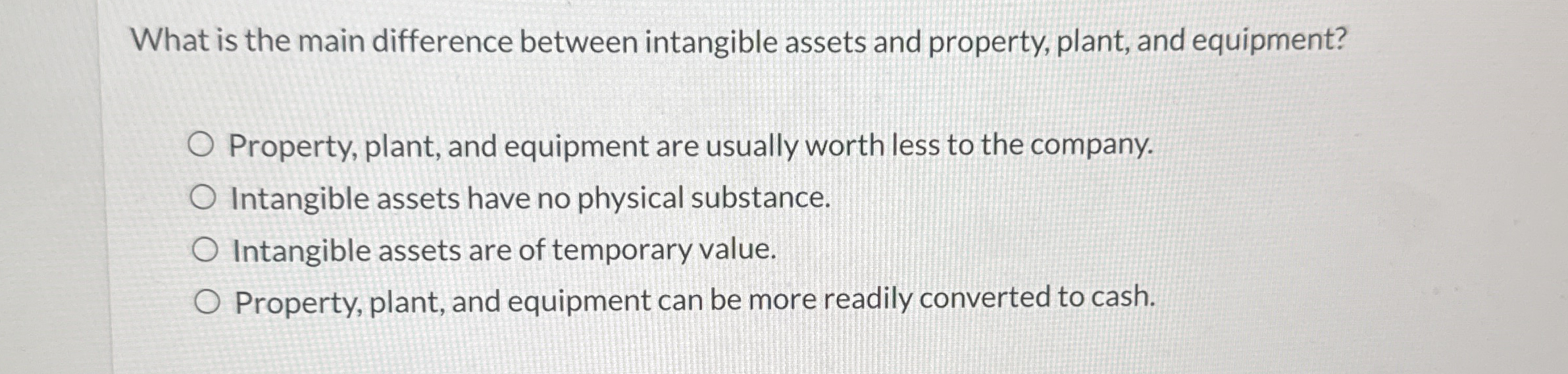  What is the main difference between intangible assets and property, plant,
