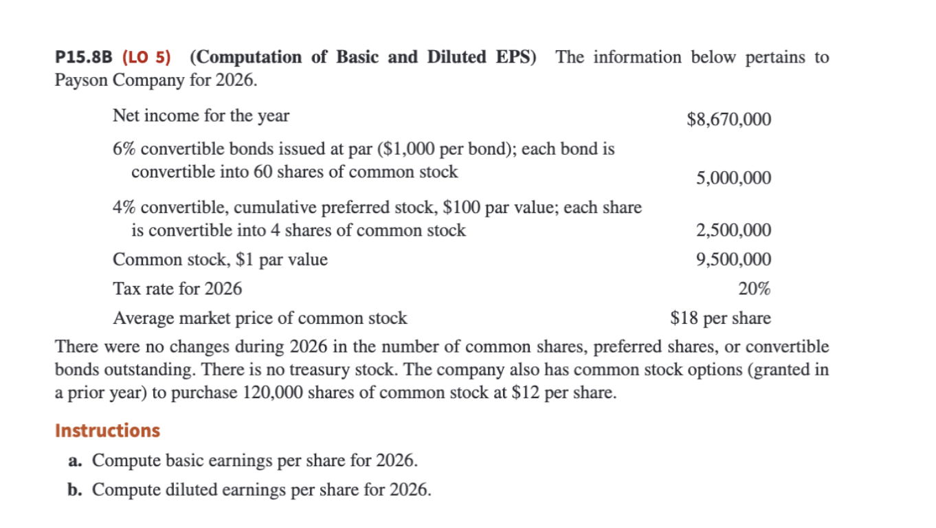  P15.8B (LO 5)(Computation of Basic and Diluted EPS) The information below