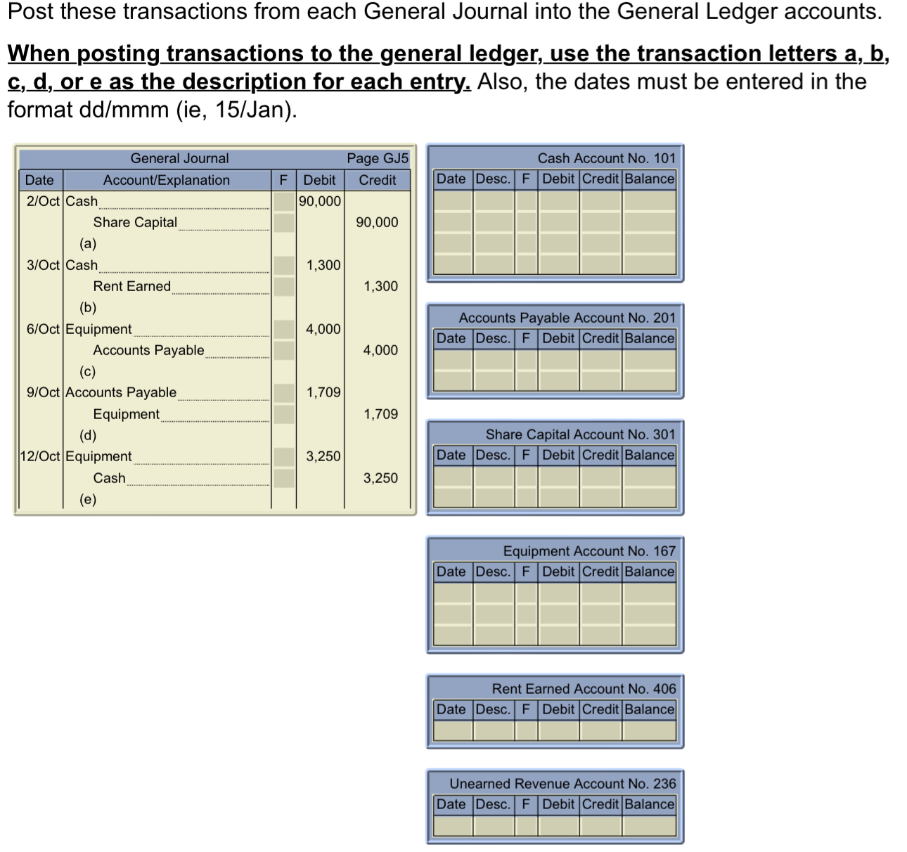  Post these transactions from each General Journal into the General Ledger
