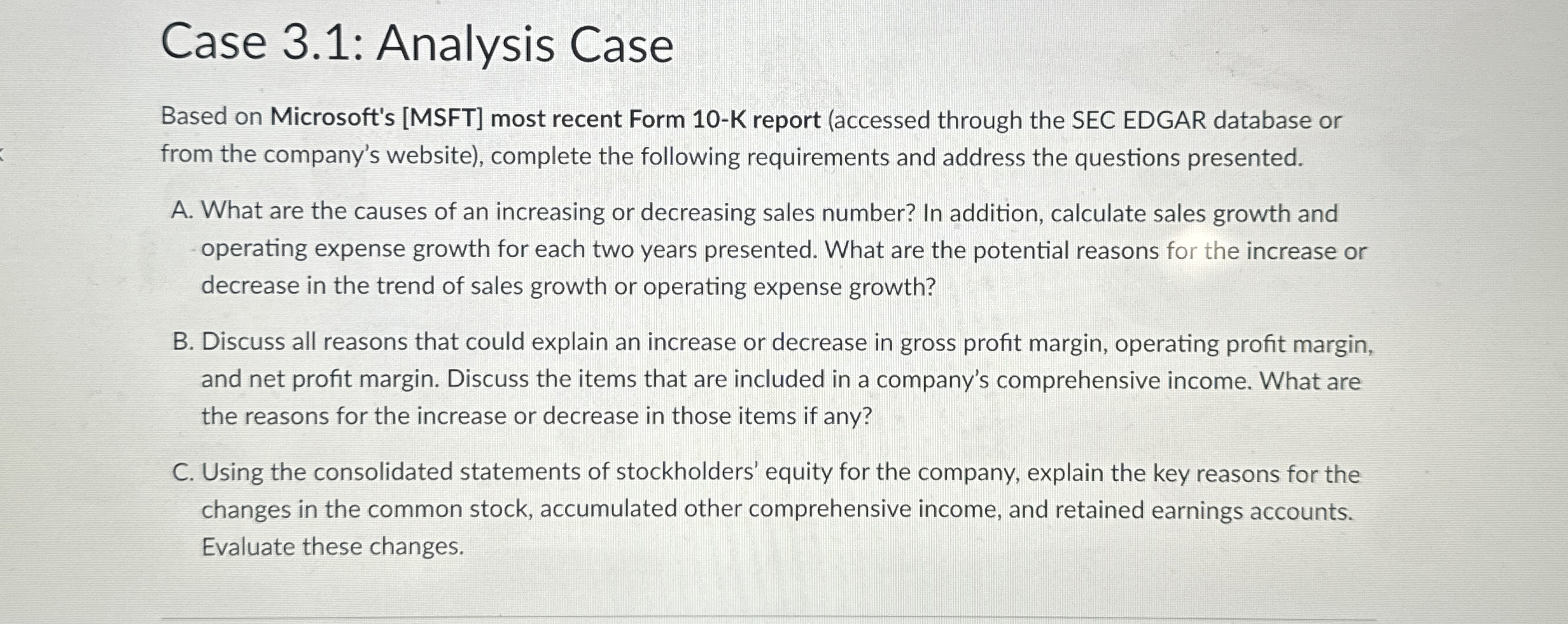  Case 3.1: Analysis Case Based on Microsoft's [MSFT] most recent Form