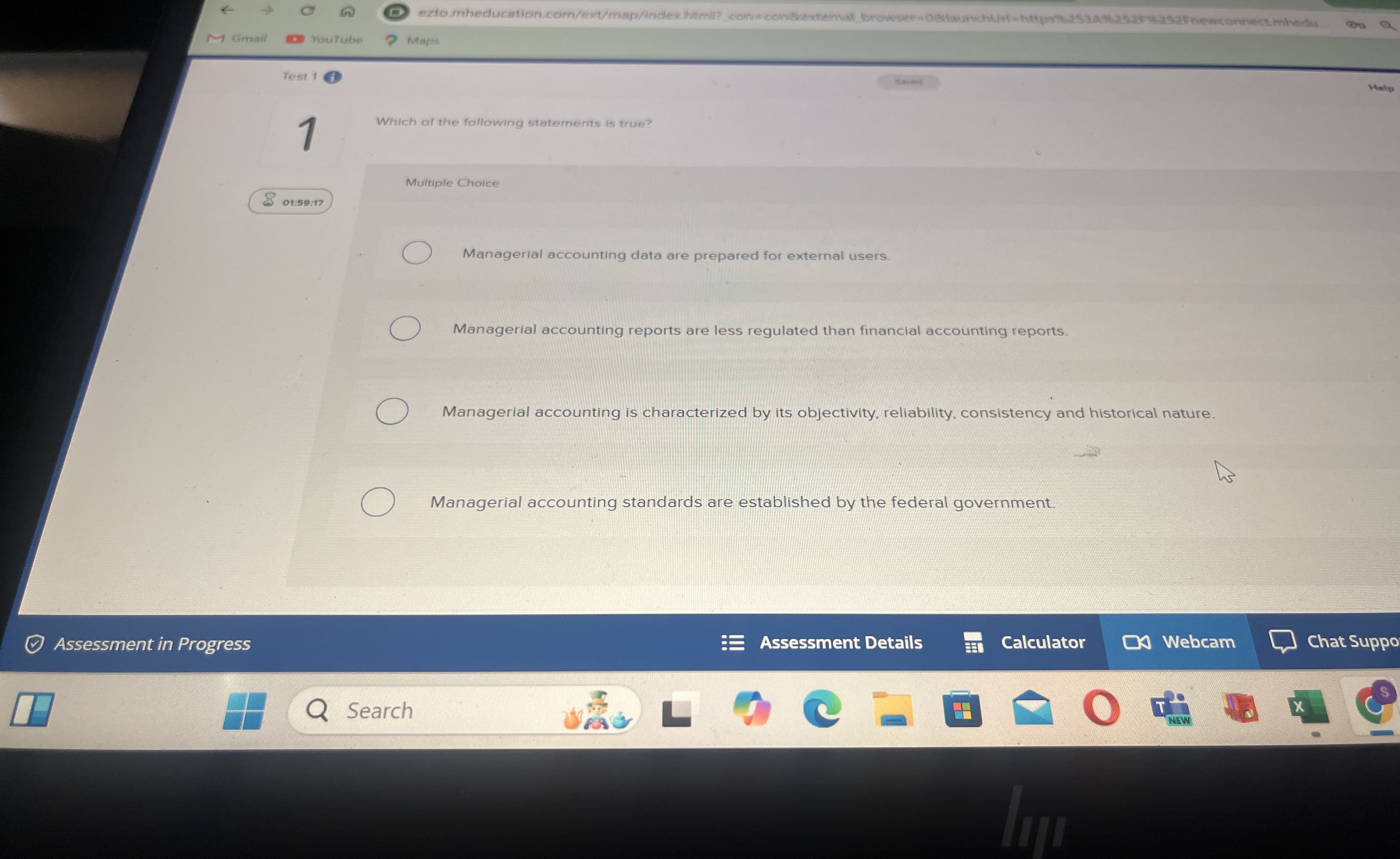  Multiple Choice Managerial accounting data are prepared for external users. Managerial