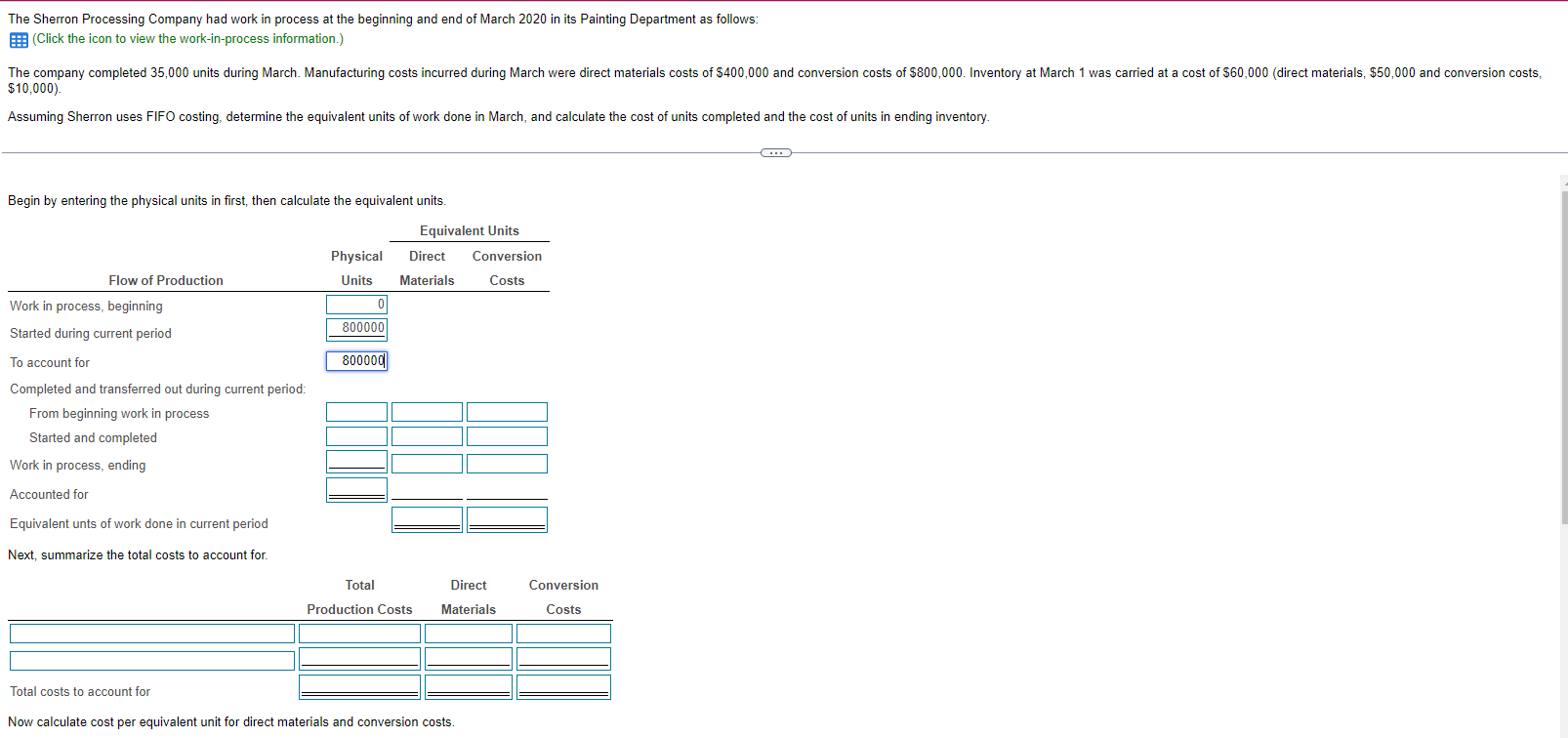  Data table 11 Now calculate cost per equivalent unit for direct