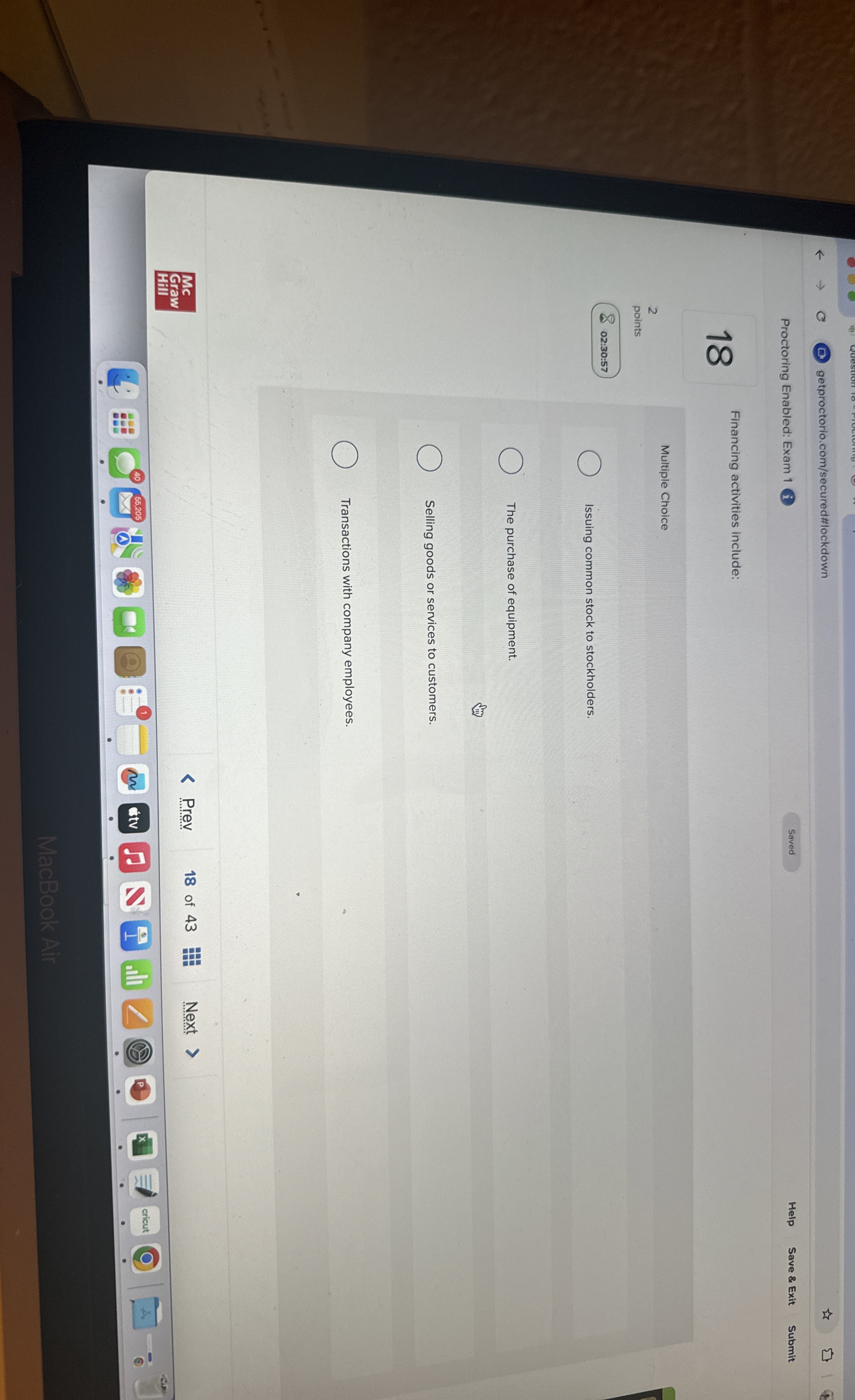  -samotsna ol sam!nas o spoou!l|as Financing activities include: Multiple Choice Issuing