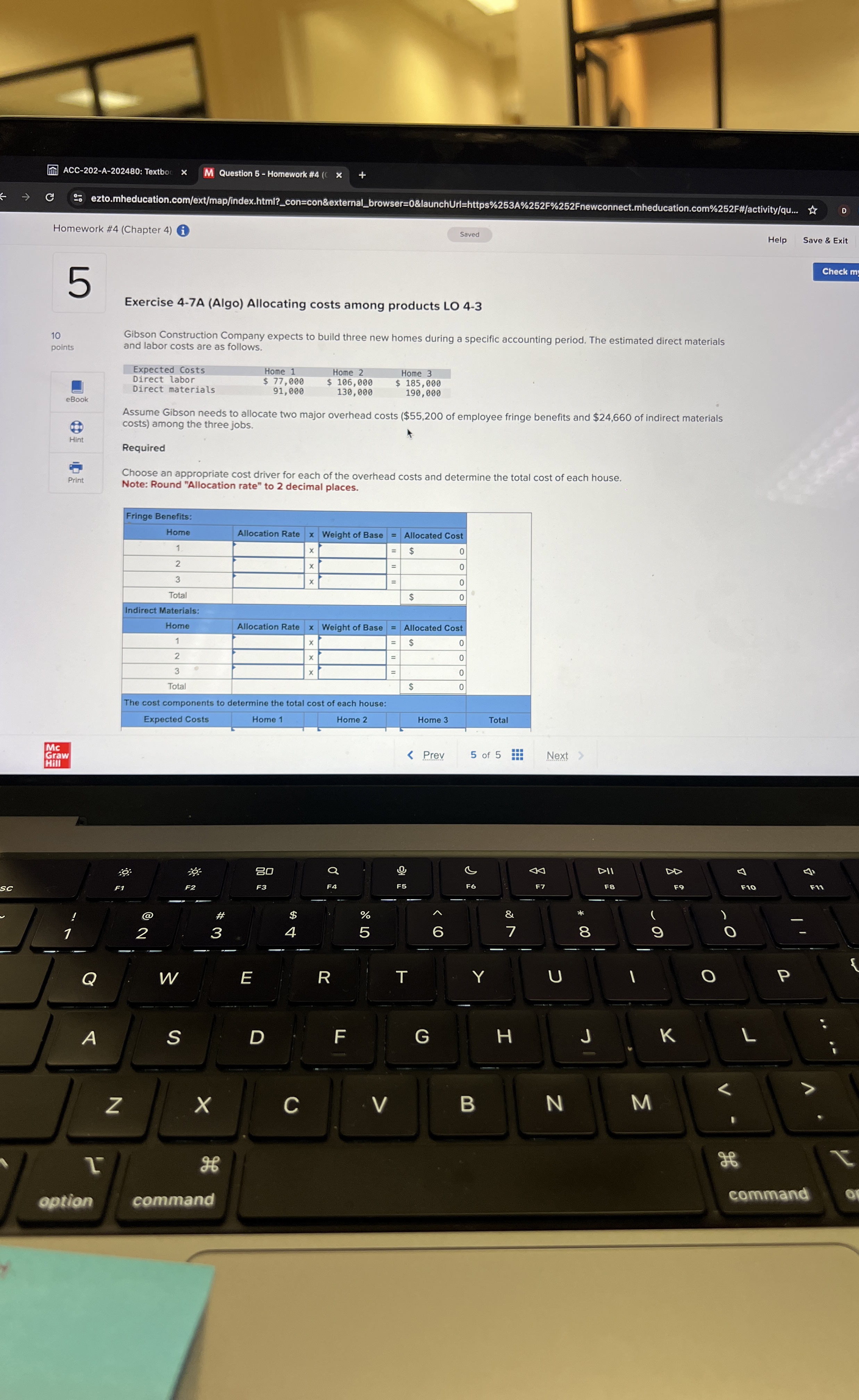  Exercise 4-7A (Algo) Allocating costs among products LO 4-3 Gibson Construction