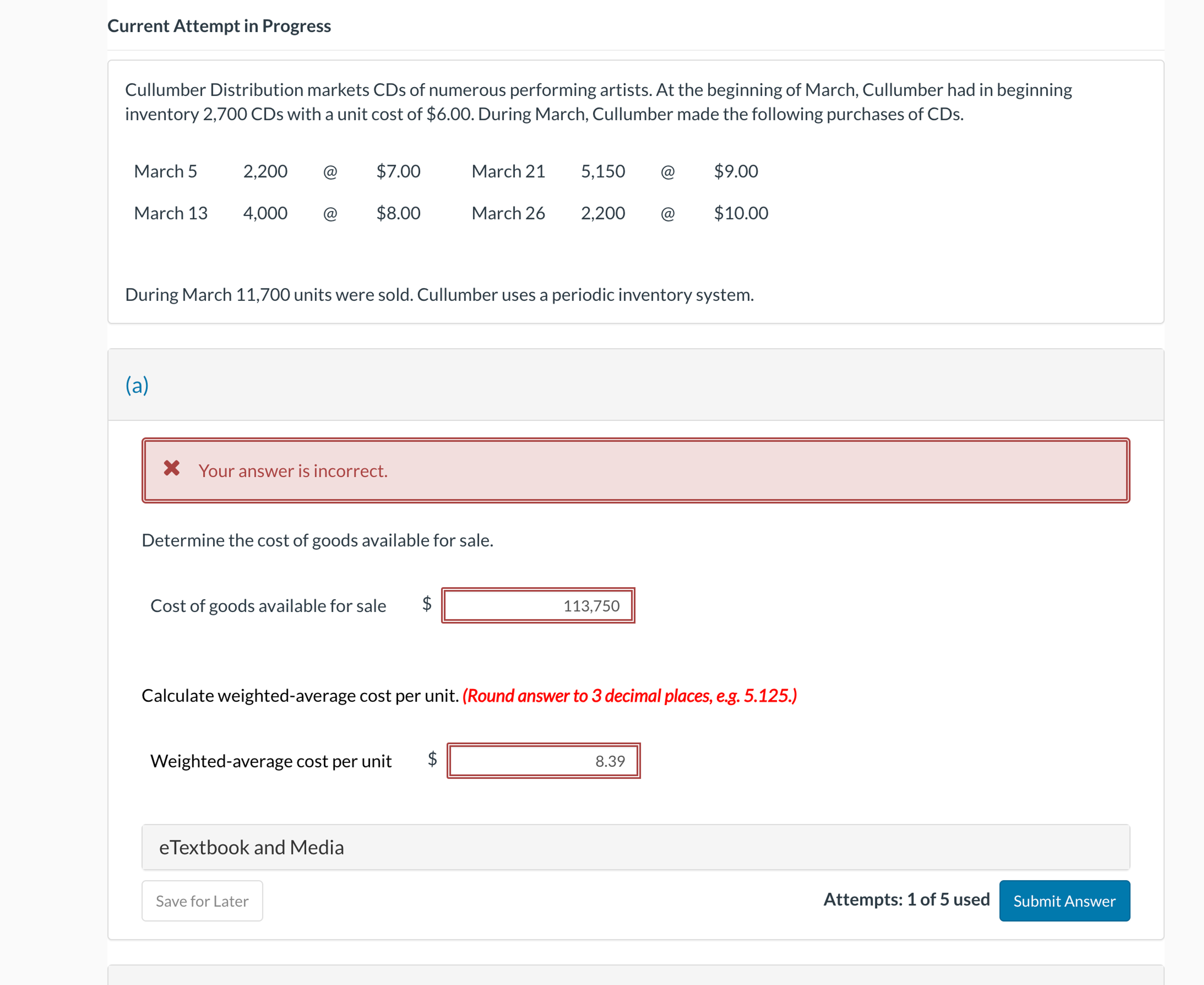  I need help with this question Current Attempt in Progress Cullumber