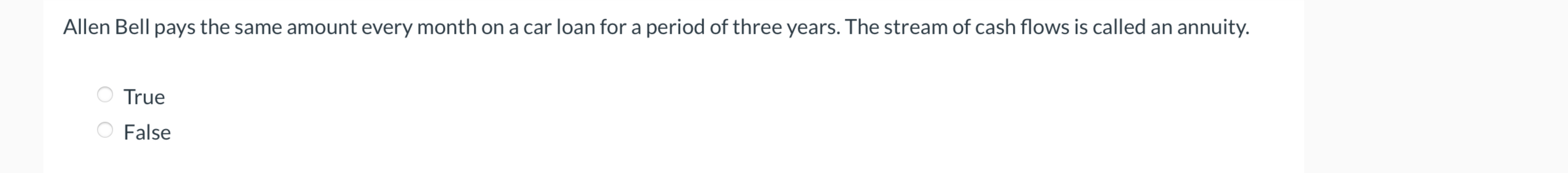  Allen Bell pays the same amount every month on a car