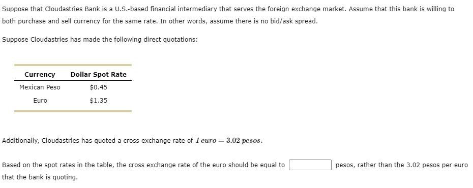  Suppose that Cloudastries Bank is a U.S.-based financial intermediary that serves