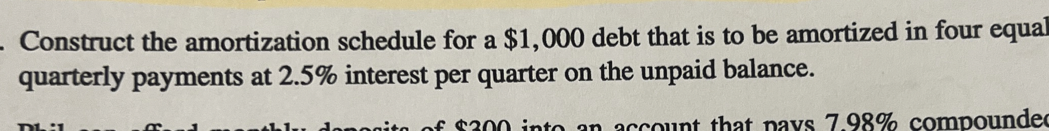  Construct the amortization schedule for a $1,000 debt that is to