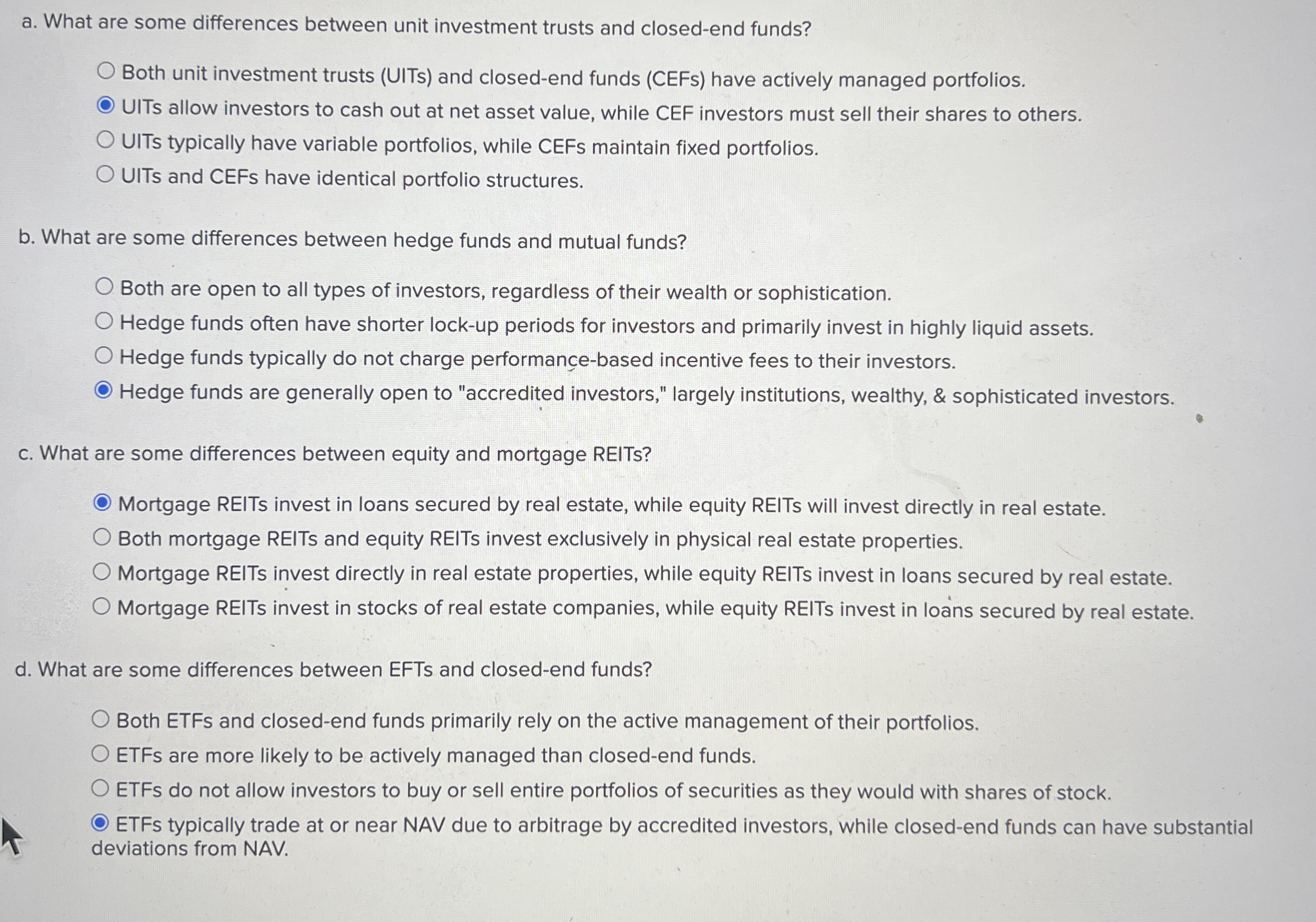  a. What are some differences between unit investment trusts and closed-end