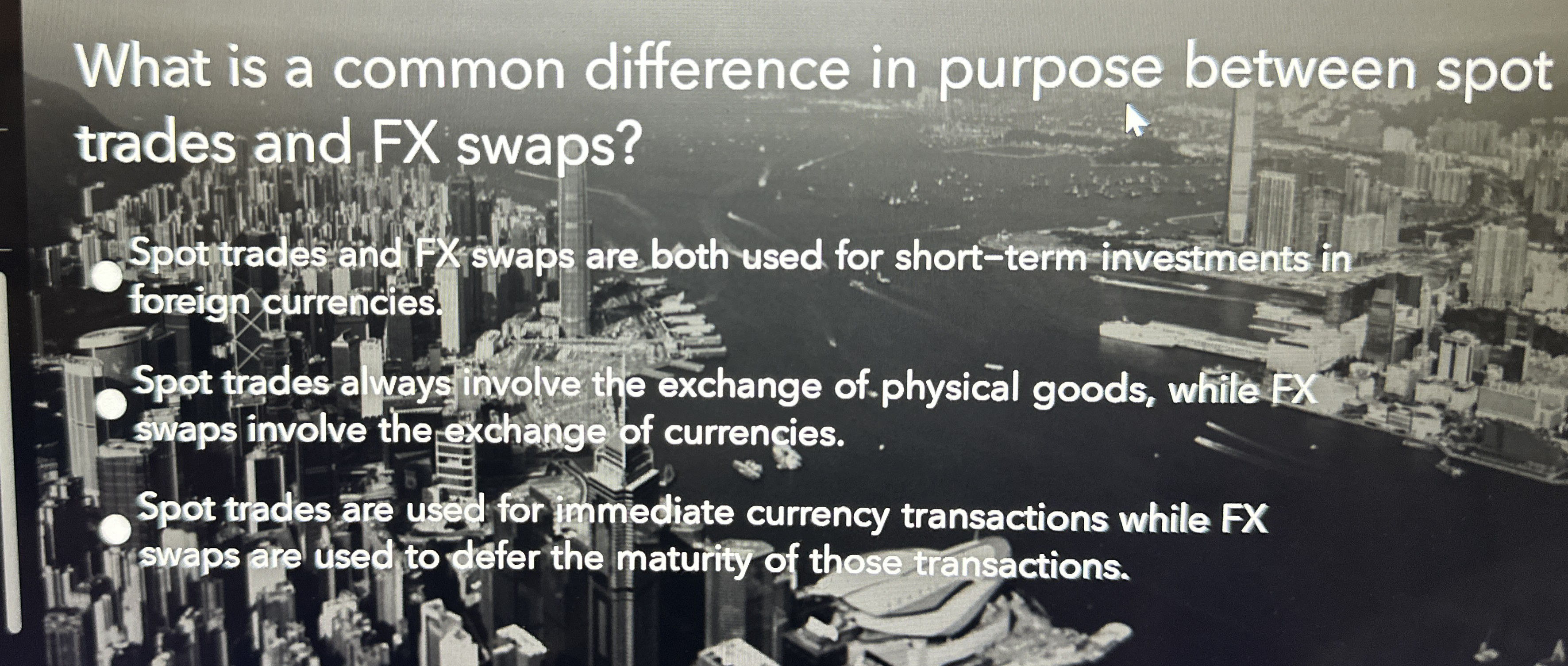  What is a common difference in purpose between spot trades and