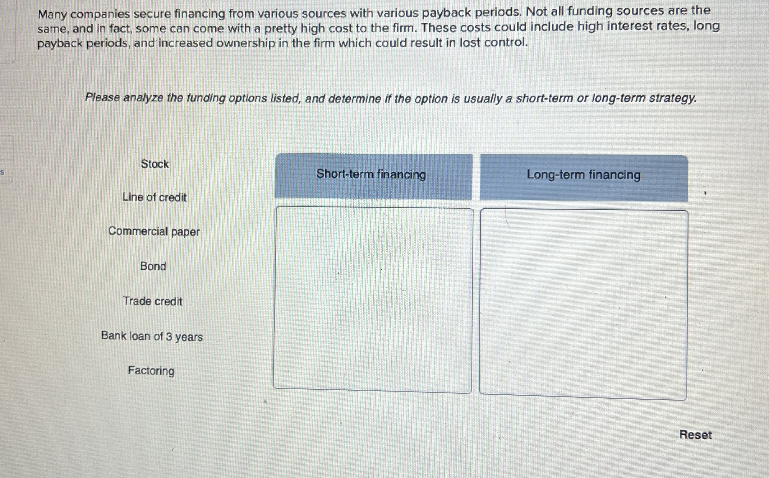  Many companies secure financing from various sources with various payback periods.