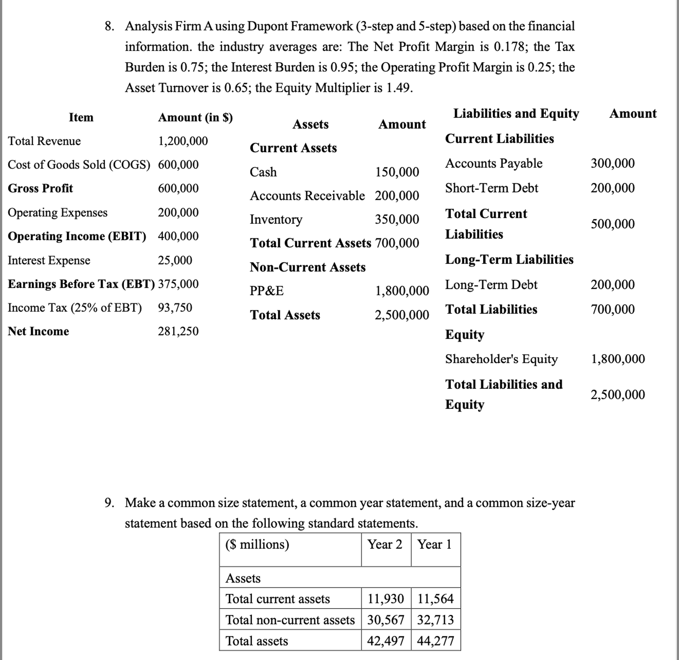  #8. Analysis Firm A using Dupont Framework (3-step and 5-step) based
