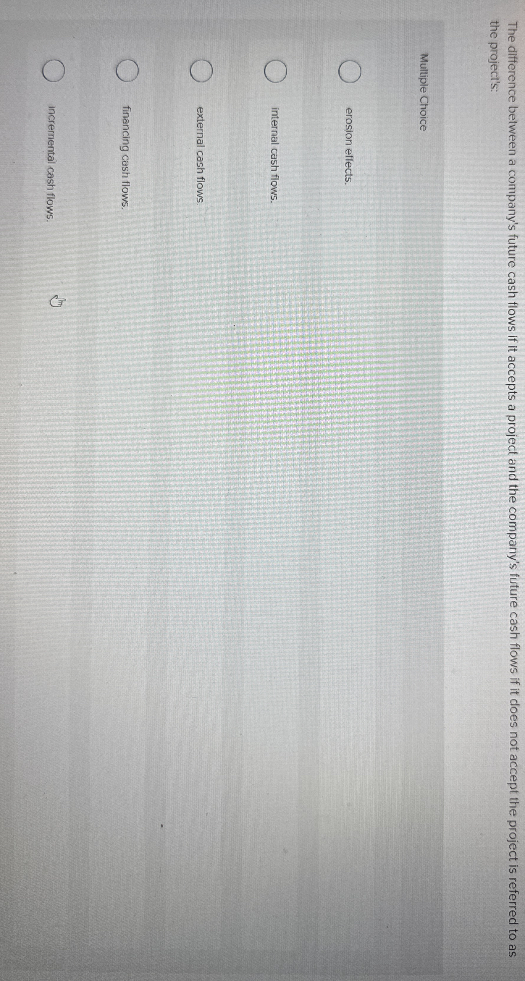  The difference between a company's future cash flows if it accepts