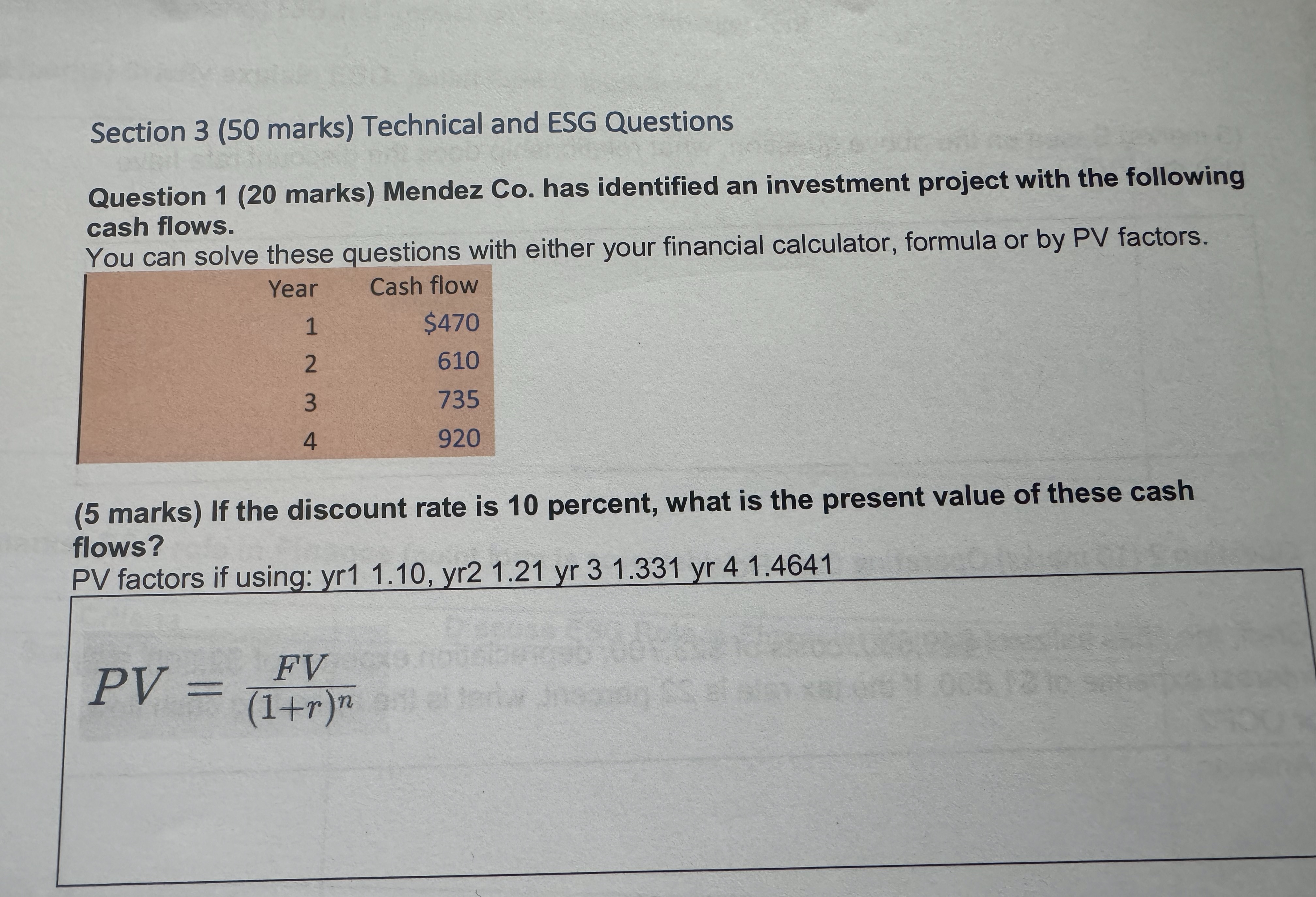  Section 3(50 marks) Technical and ESG Questions Question 1(20 marks) Mendez