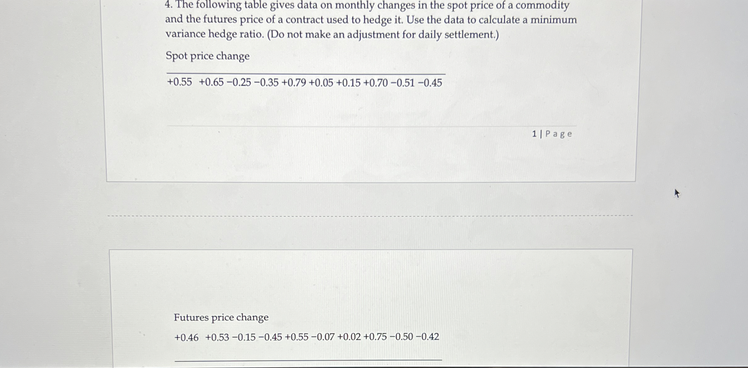  The following table gives data on monthly changes in the spot