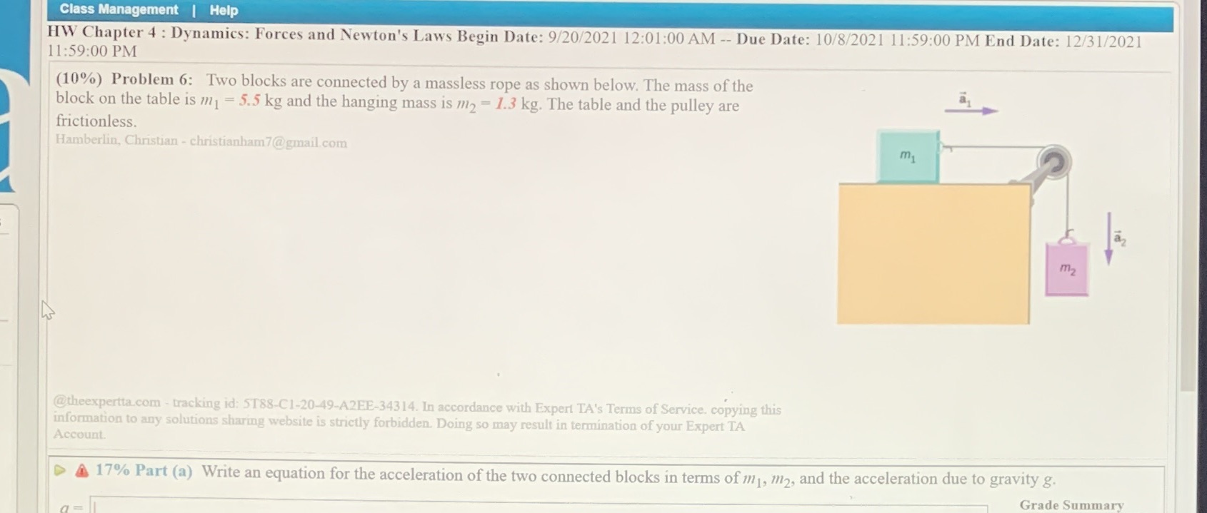  Class Management | Help HW Chapter 4 : Dynamics: Forces and