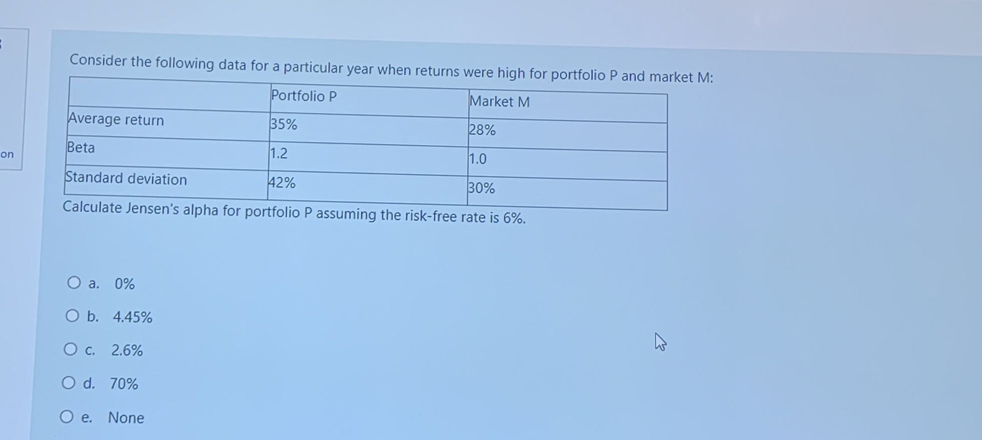  Consider the following data for a particular year when returns were