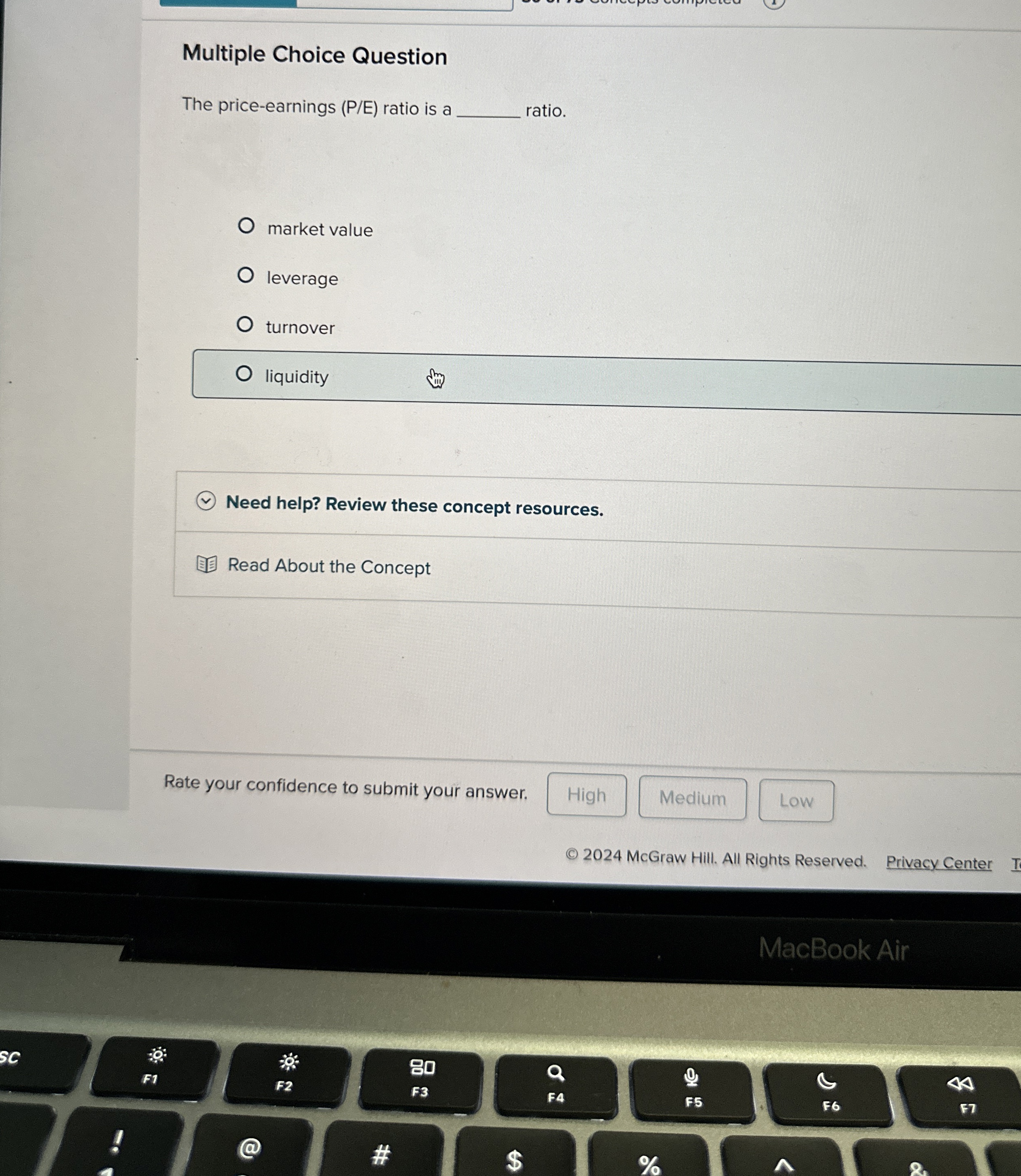  Multiple Choice Question The price-earnings (PE) ratio is a ratio. market