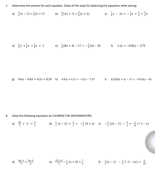 Determine the solution for each equation. show all the step for balancing