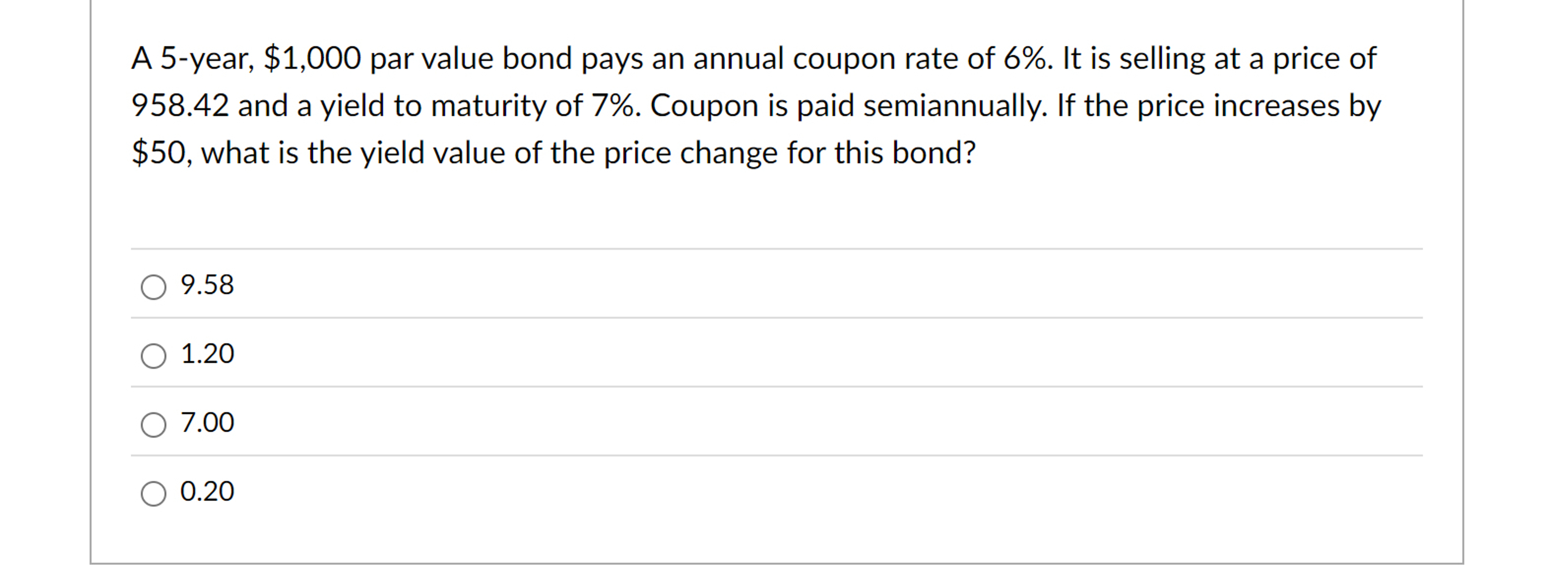  A 5-year, $1,000 par value bond pays an annual coupon rate
