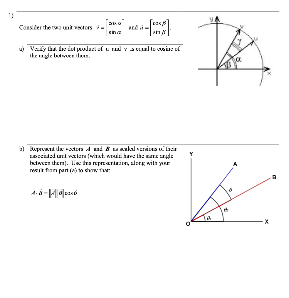  1) Consider the two unit vectors i? = [cos a] and