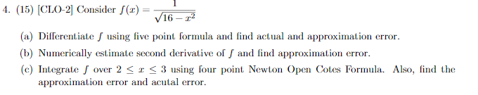  4. (15) [CLO-2] Consider / (@) = V16 - 12 (a)