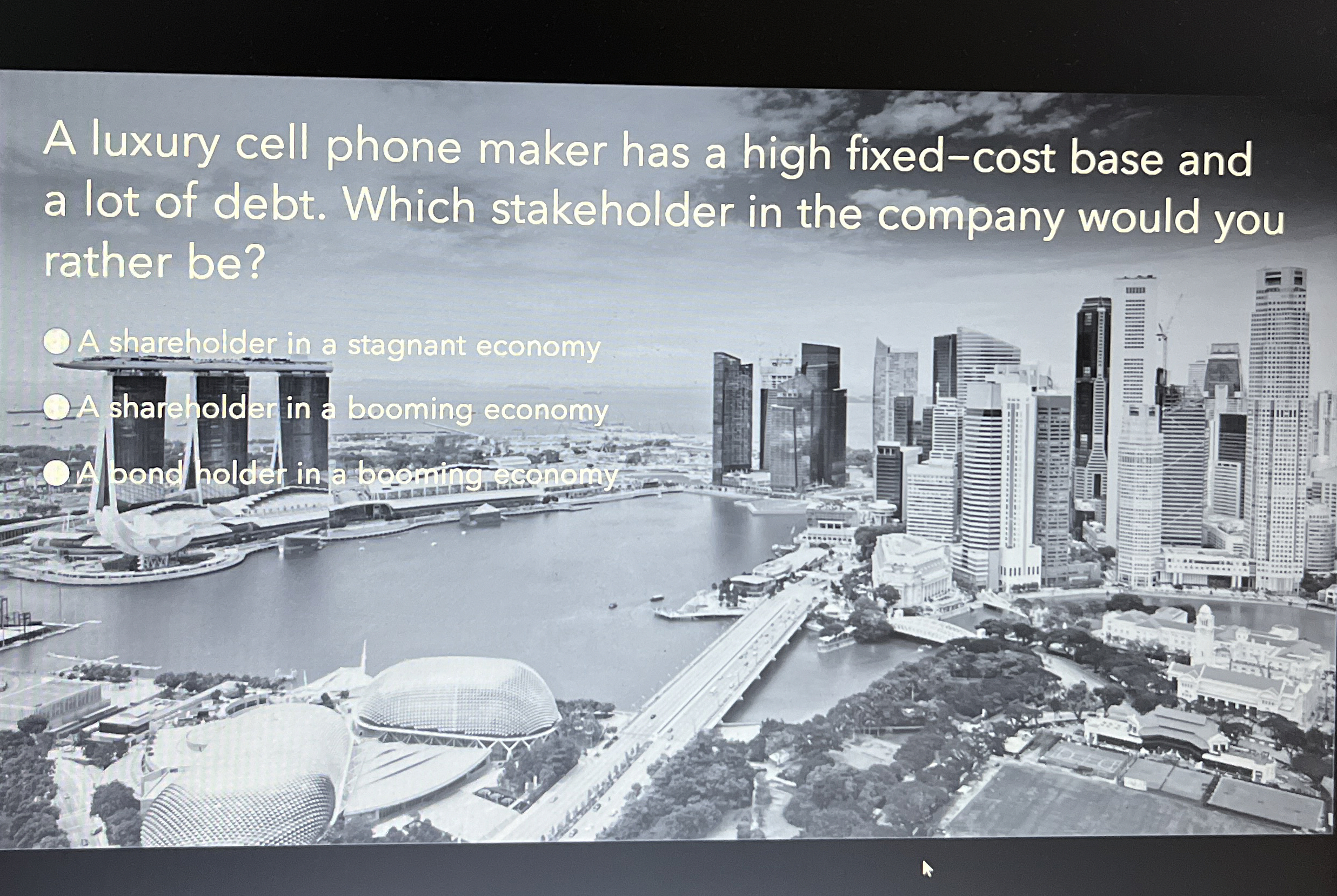  A luxury cell phone maker has a high fixed-cost base and