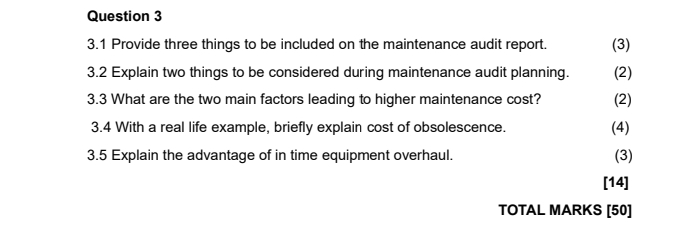  Question 3 3.1 Provide three things to be included on the
