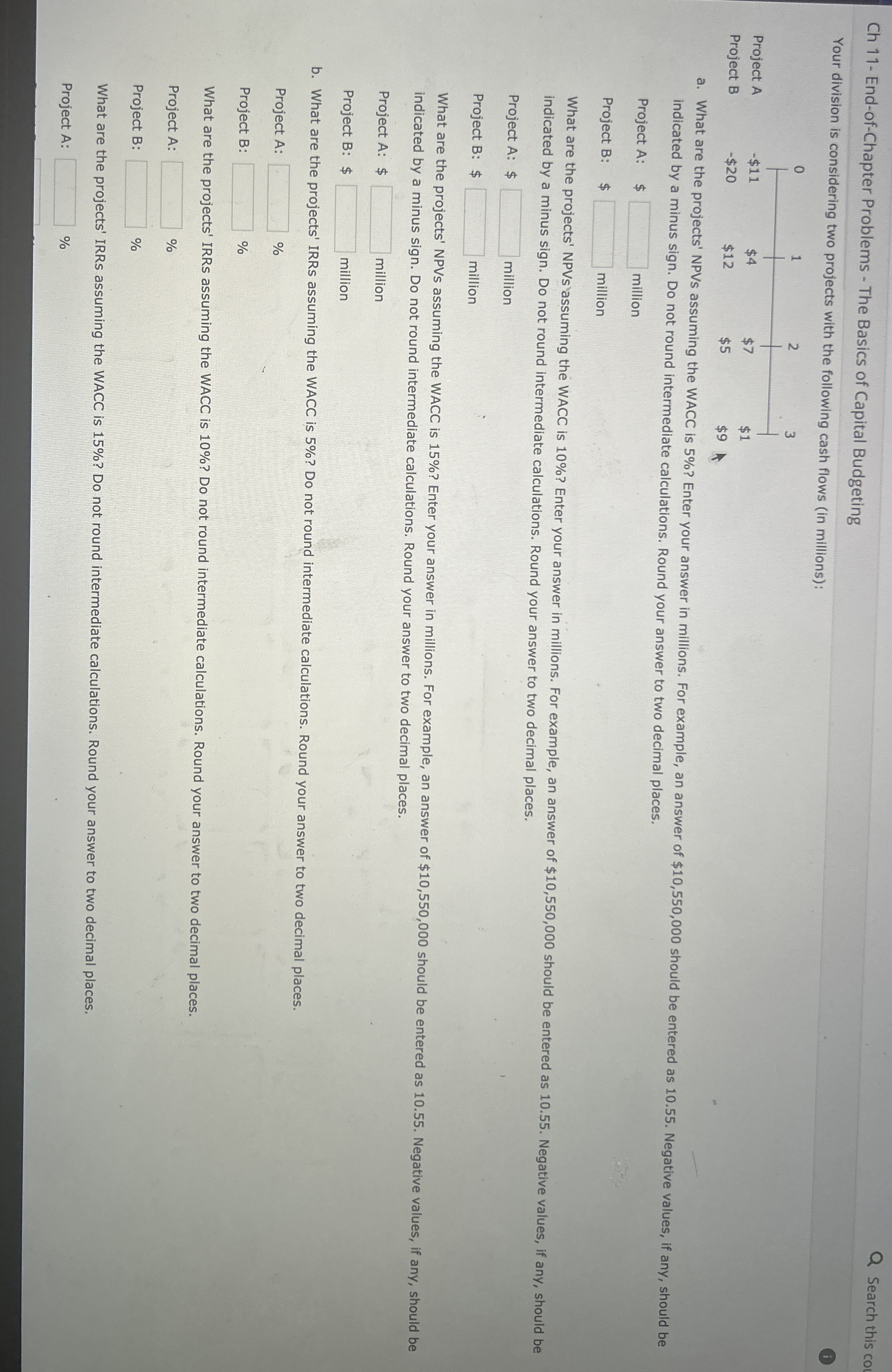  Ch 11- End-of-Chapter Problems - The Basics of Capital Budgeting Your