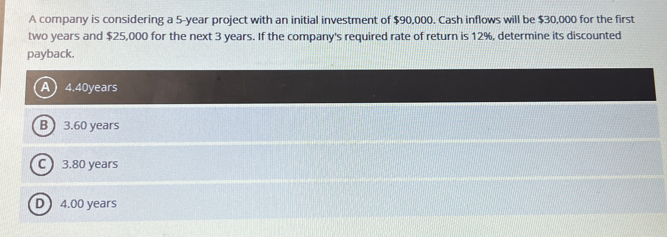  A company is considering a 5-year project with an initial investment