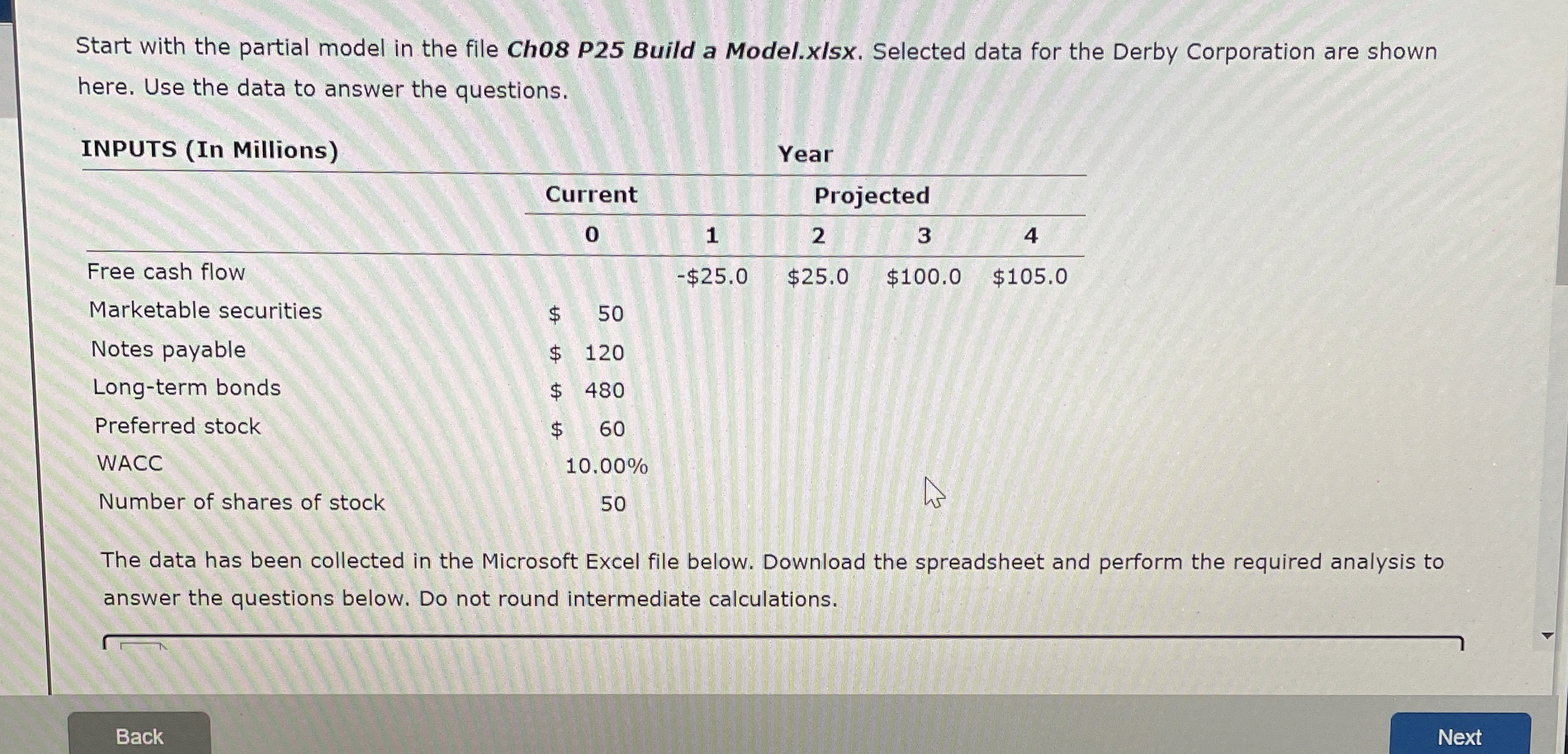  Excel Activity: Free Cash Flow Valuation Model Start with the partial