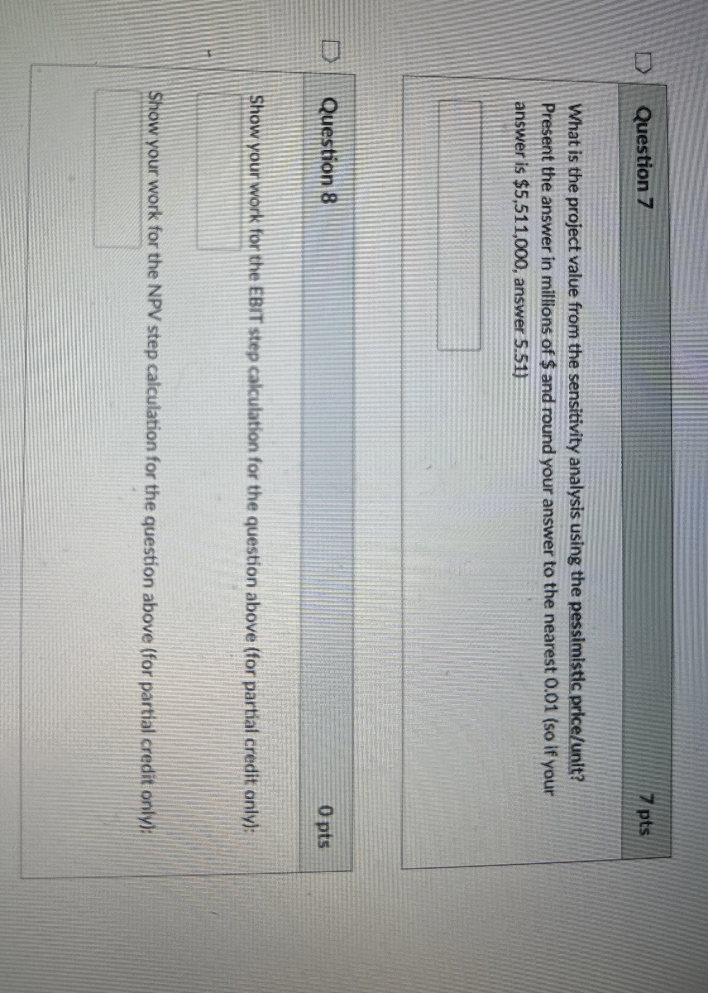  What is the project value from the sensitivity analysis using the
