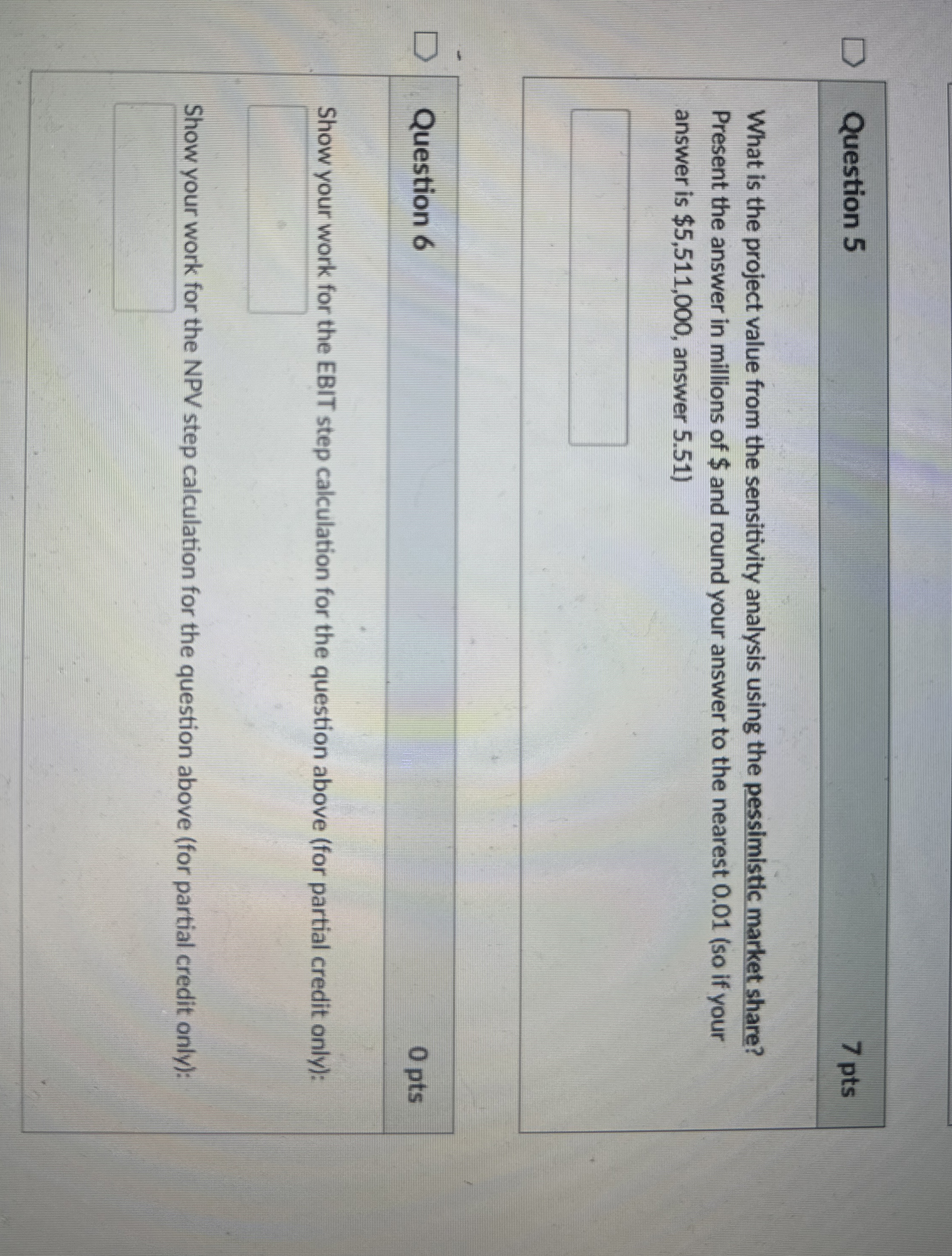  What is the project value from the sensitivity analysis using the